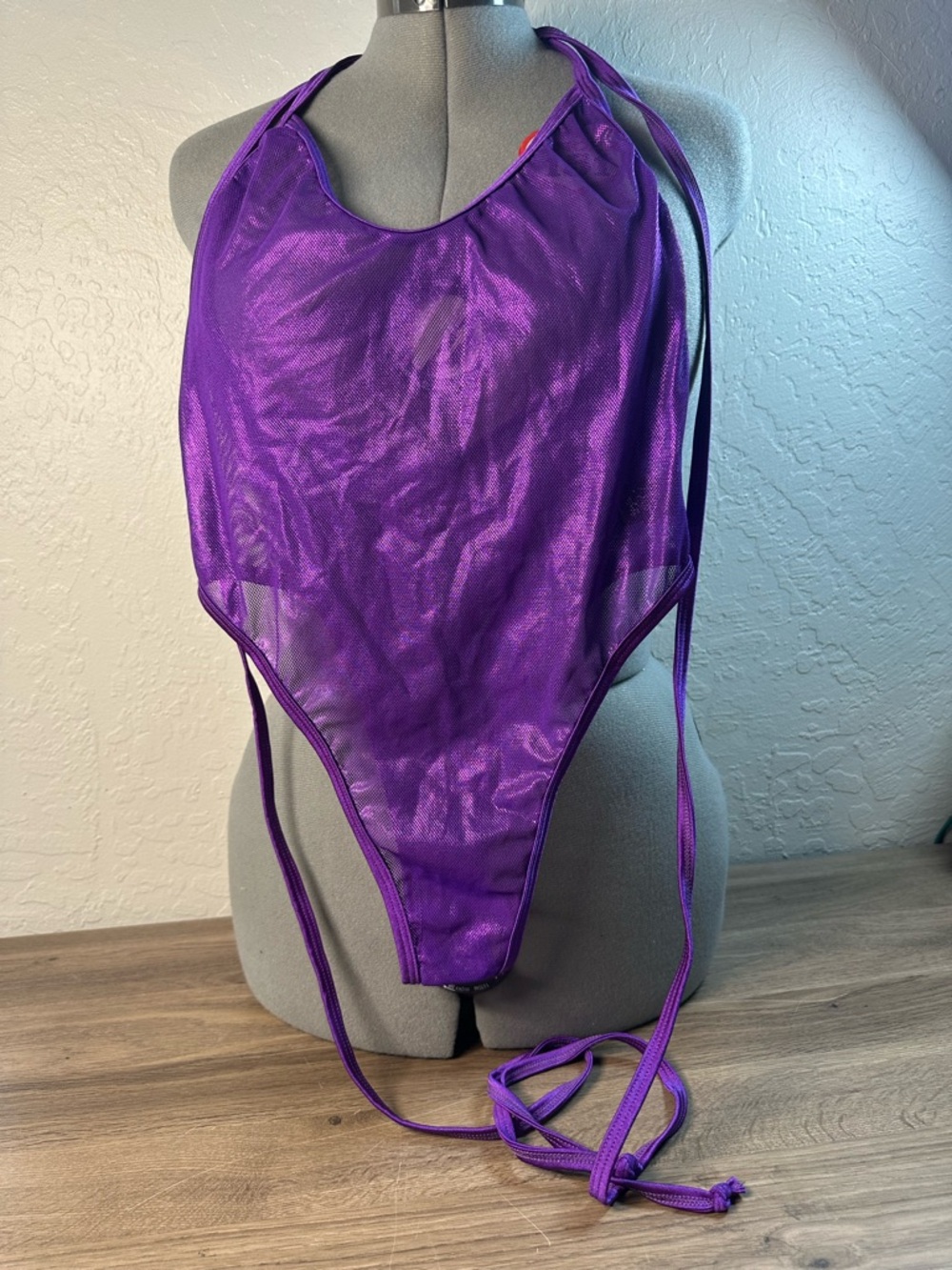 Sheer Shimmer Halter Bodysuit - Purple
